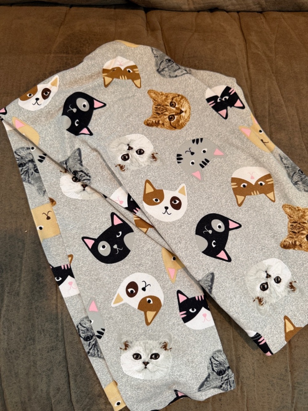 wonder nation Girls Gray Cat Face Print Leggings - Black, White, Brown, Pink